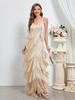 New women's sleeveless sexy banquet suspender long dress new party fringed dress