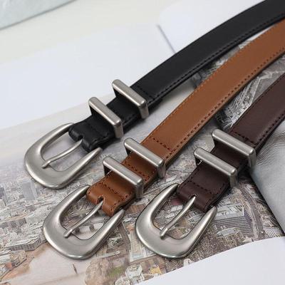 Women's Retro Genuine Leather Belt with Silver Buckle, 2.5CM Wide, Versatile for Jeans