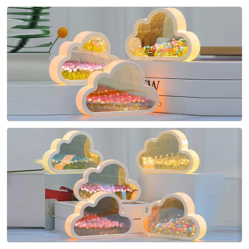 New Tulip Cloud Lamp, DIY Tulip Cloud Mirror Night Light, Bedroom Decoration for Teen Girls Friends Birthday Anniversary Gifts
