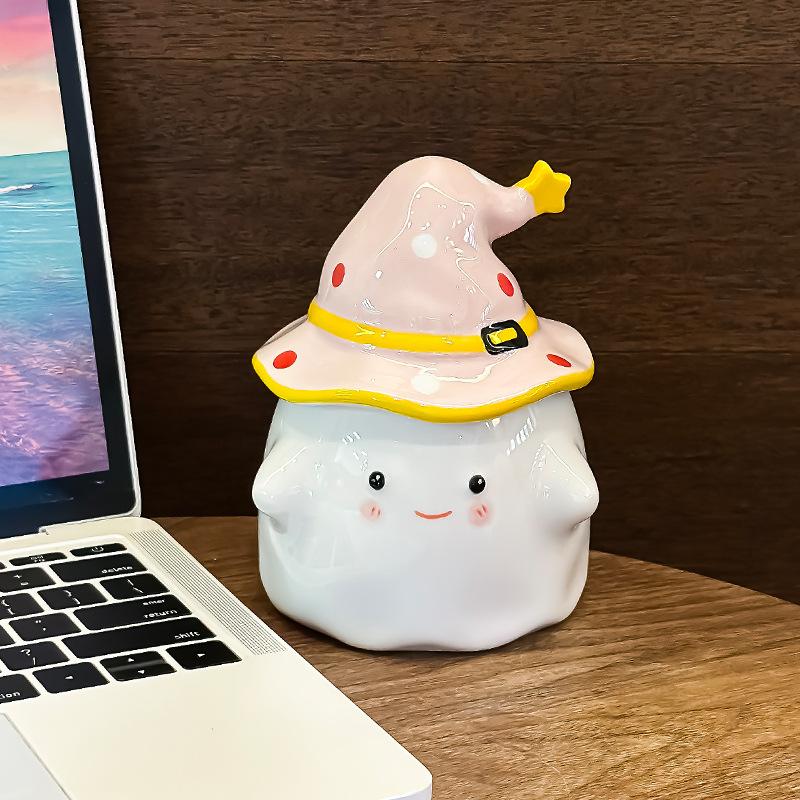 Birthday Gift Weird Ghost Mug with Lid Ceramic Cup for Graduation Girlfriend Gift Souvenir Water Cup