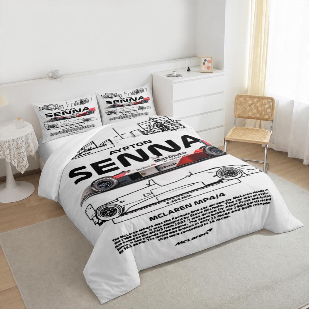 Ayrton Senna McLaren MP4 4 F1 Blueprint Bedding set (1 duvet cover, 2 pillowcases, duvet not included), Racing Car Art Print