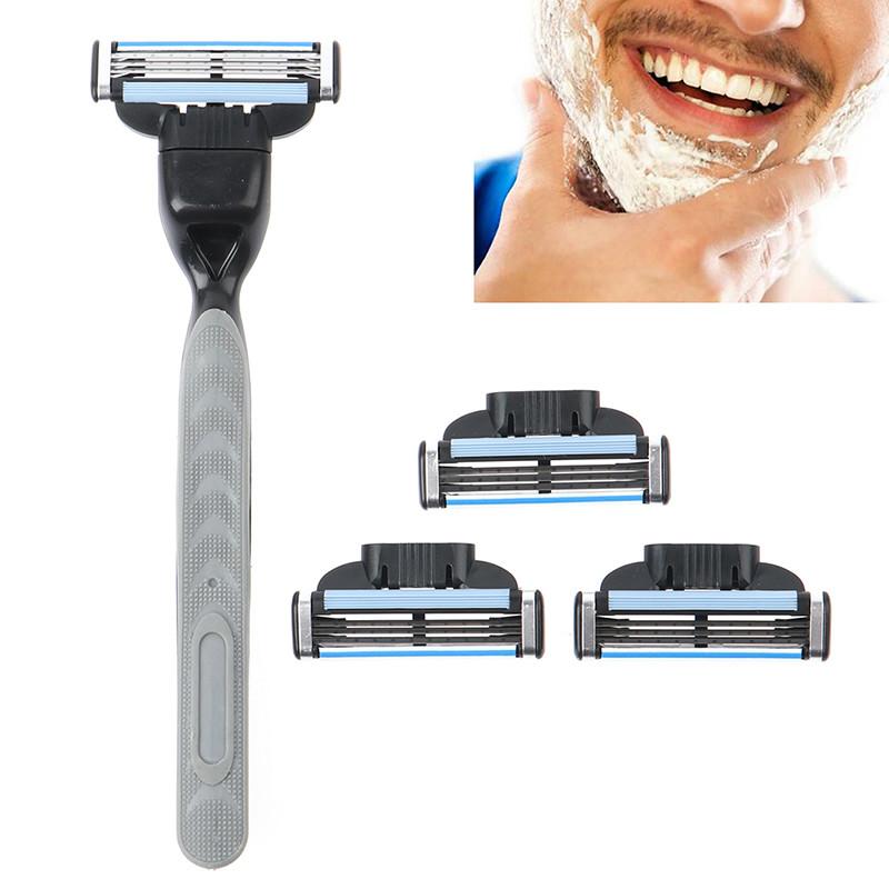 

4шт лезвие бритвы с 1 бритвенной ручкой кассета бритье лезвие для мужчин лицо 4-слойные лезвия совместимые