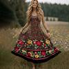 Women’s V Neck Sleeveless Maxi Dress with Adjustable Spaghetti Straps and Floral Print for Summer Beach Wear