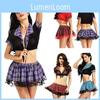 Stylish Women Sexy Costume Lingerie Student Uniform Set With Lace And Lattice Design