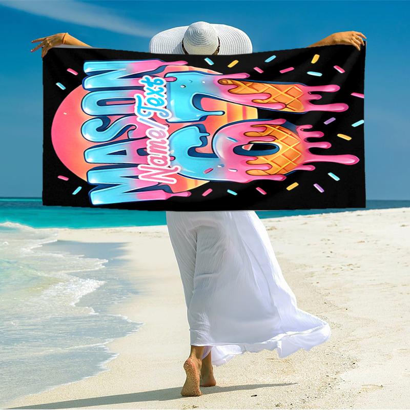 1PC Custom Name "Neon Drip Wafer Art" Beach Towel Highly Absorbent And Sand-Resistant Towel for Swimming, Pool, Yoga, And Travel Lightweight