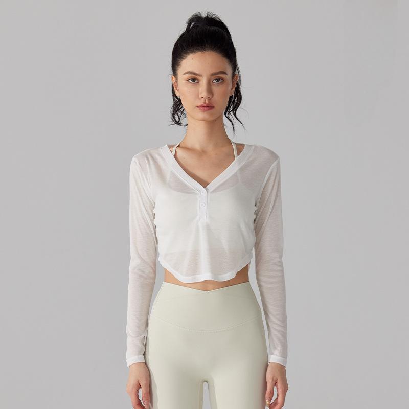 Women's Blouse Yoga Long Sleeve Loose Breathable V-Neck Sports Quick Dry Running Fitness Clothing