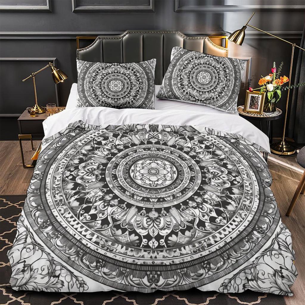 3D Digital Printing Mandala Series Quilt Cover Pillowcase Two Or Three-Piece Set Polyester Abraded