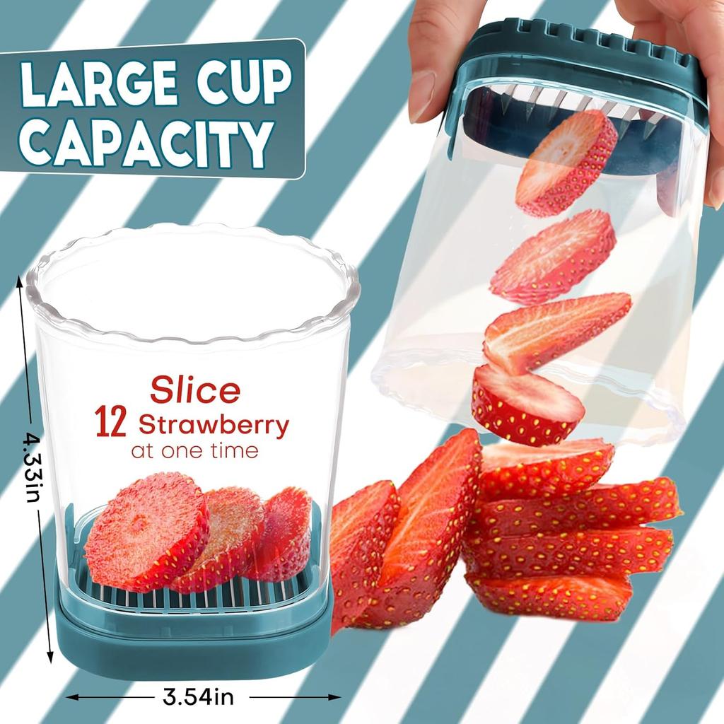 Creative Strawberry Fruit Slicer - Detachable Cutter With Push Plate (Dark Teal)
