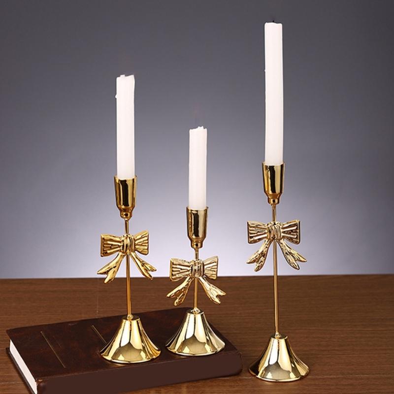 Christmas Bows Candlestick Holders Iron Metal Taper Candle Holders Decorative Candle Stands for Wedding,Home Decorations