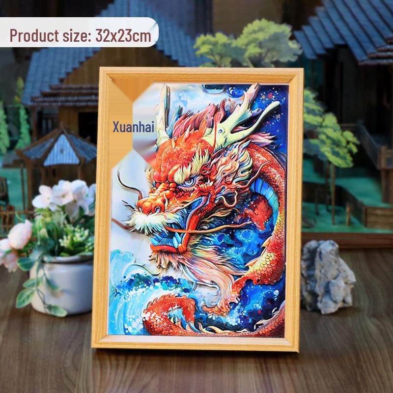 Zhi Xiang Zao Wu Dragon & Phoenix 3D Paper Carving Frame Art - DIY Chinese Style Decorative Ornament