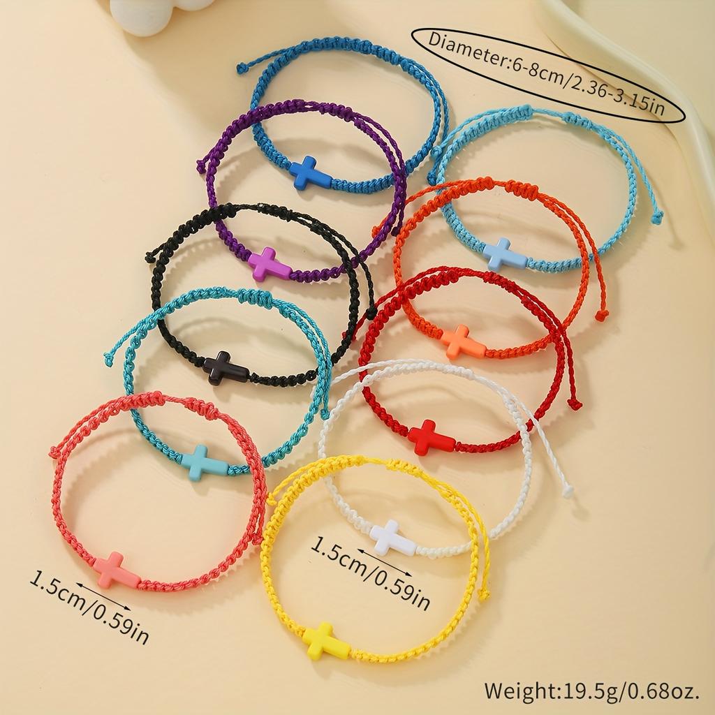 Colorful Bracelet Set, Acrylic Cross Pattern, Woven Wax Rope Adjustable, for Beach Surfing, Daily Wear, Gift-giving, Vacation.