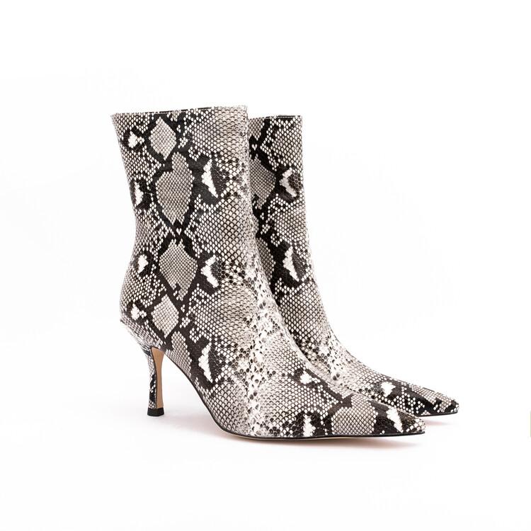 Moda 2025 Nowy Duży Rozmiar 45 Jesień Zima Kobiety Krótkie Botki 6,5cm Wysoki Obcas Krótki Plusz Czarny Czerwony Wężowy Botki do Kostki Markowe Buty Damskie