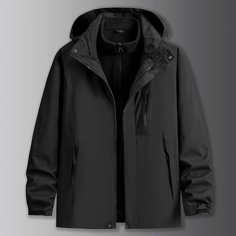 Men's Plus Size 3-in-1 Outdoor Jacket with Removable Liner & Hood for Autumn/Winter
