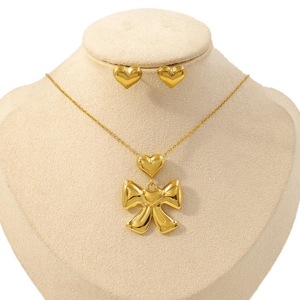 Bow love necklace earrings three-dimensional suit women's collarbone chain fashion jewelry