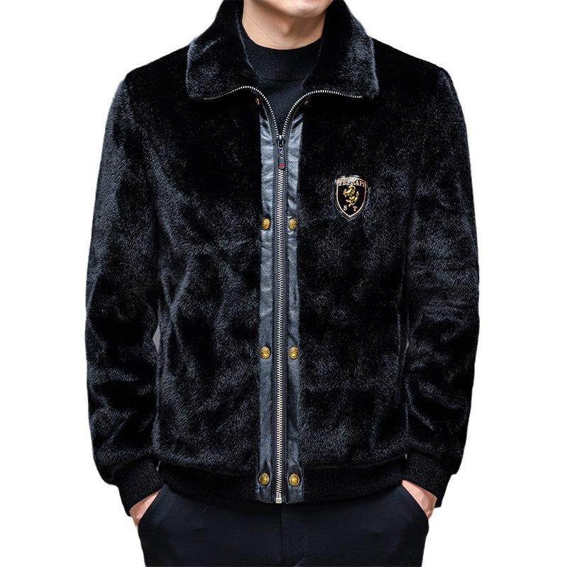 Winter Golden Mink Fleece Men's Fur One Piece Mink Coat Warm Mink Fleece Jacket Casual Fashion Coat
