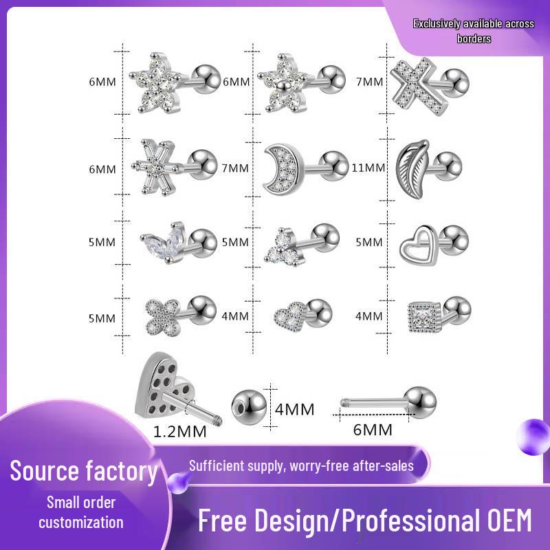 

Korean Titanium Steel Micro-Paved Diamond Heart Cartilage Stud Earrings