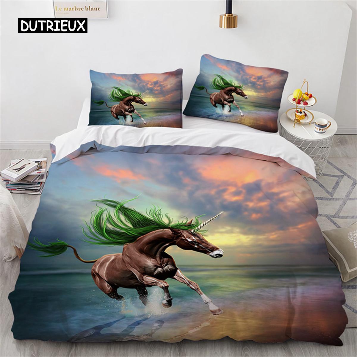 

Милый пододеяльник с единорогом из микрофибры, лесной белый единорог, лошадь, одеяло, покрывало, летающая лошадь, комплект постельного белья King Full для девочек-подростков EU single(135x200cm)