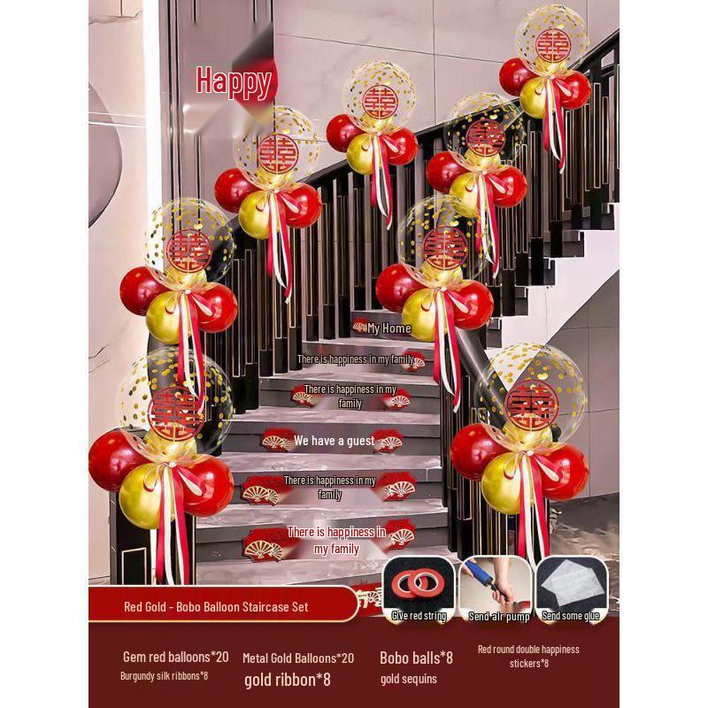 Tinsel Wedding Room & Stair Décor Set with Balloons - Bride & Groom's Side Decoration Kit