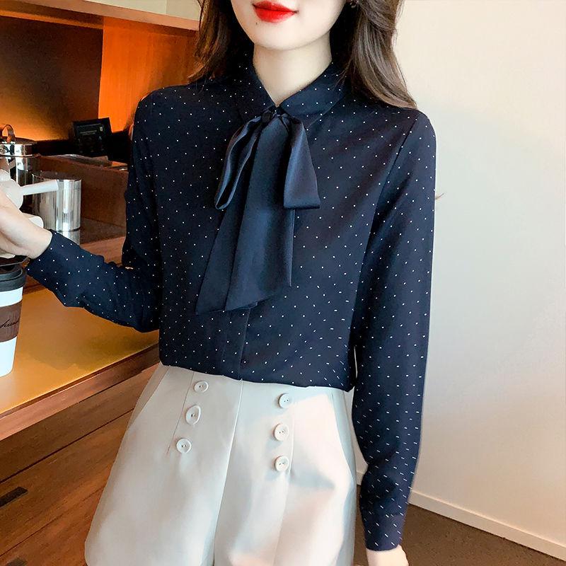 Women's Spring/Summer Bow Blouse: Trendy Long Sleeve Shirt for Autumn 2025