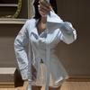 Damen Gestreiftes Asymmetrisches Langarmshirt Sexy V-Ausschnitt Seitliche Krawatte Wickel Casual Top