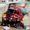 1PC Custom Name Fire Truck Action Flannel Blanket Versatile,all-season Throw Suitable for the Living Room,bedroom,camping,travel,and Gift
