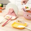 Cute Bear Pot Cover Stand Lid Holder And Spatula Rest, Cartoon Shape, Non-Slip Stable Utensil Rest for Spoons Plastic Organizer with Drain Groove