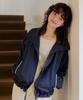 Adaul Lace Back Label Ribbon String Blouson - Navy