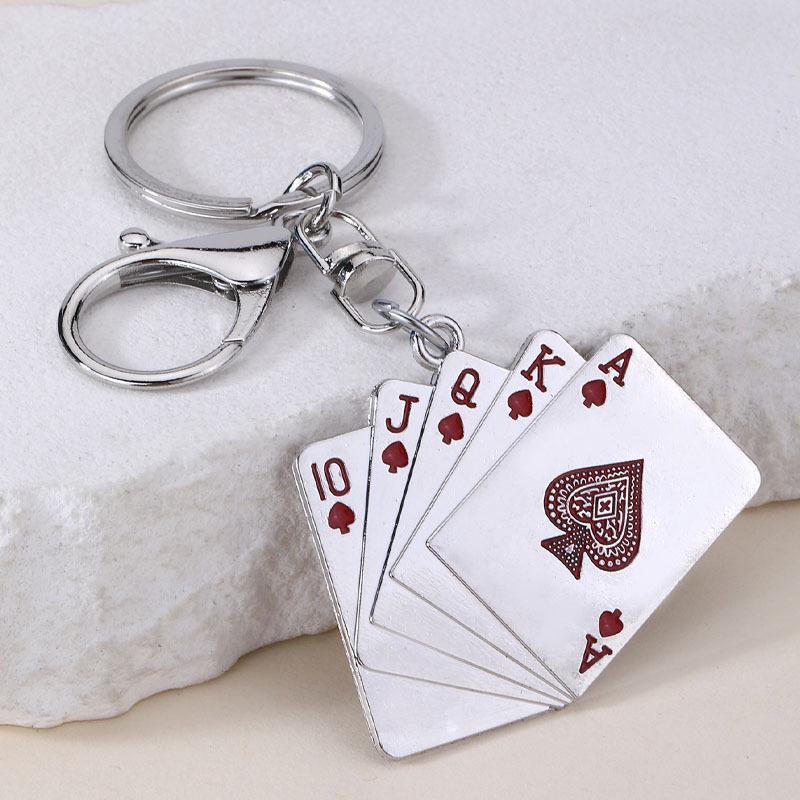 Cross-border Alloy Flat Playing Card Keychain Pendant Keyring Decoration
