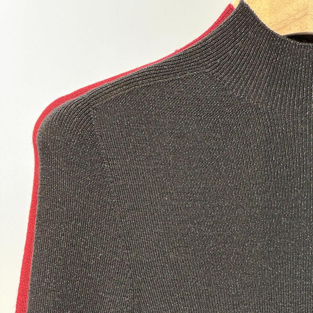 Machine Washable Metallic Thread Round Neck Sweater, Fine Spun Merino Wool, Half High Neck Base Layer