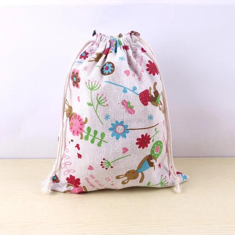 Creative Pattern Printed Cotton Handbag Bundle Pocket Drawstring Gift Bag Bundle Mouth Storage Bag Xmas Gift Bags Wholesale