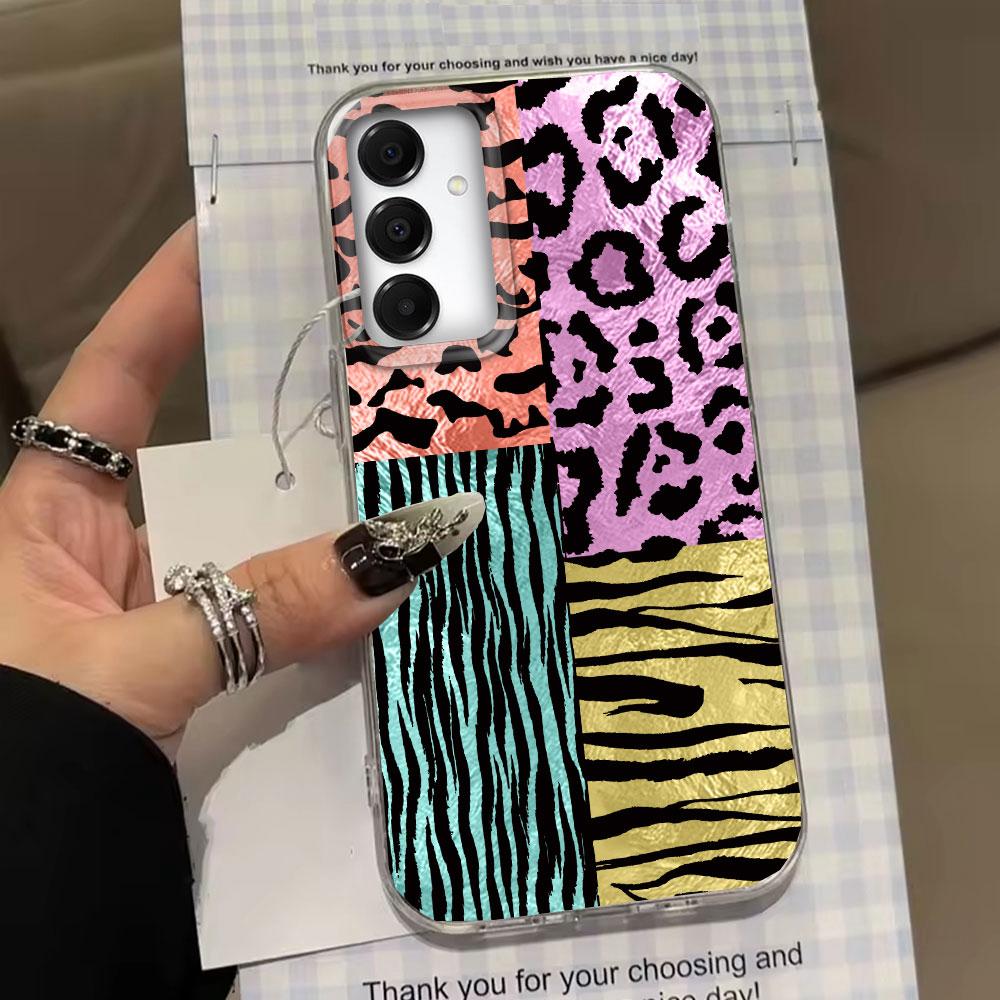Splicing Purple Leopard Print Phone Case for Samsung Galaxy A55 A07 A17 A56 A36 A26 A16 A53 A06 A14 A24 A34 A54 A15 A12 Cover