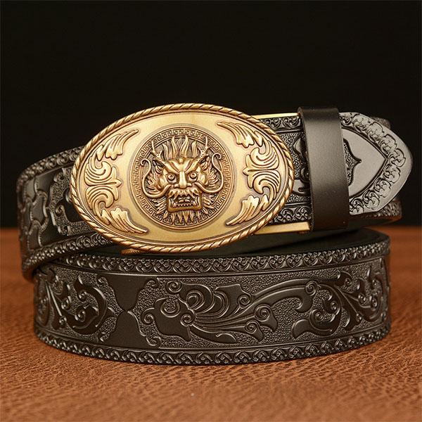Fashion Belt Genuine Leather Belt for Men Carving Pattern Automatic Buckle Belt Strap for Jeans