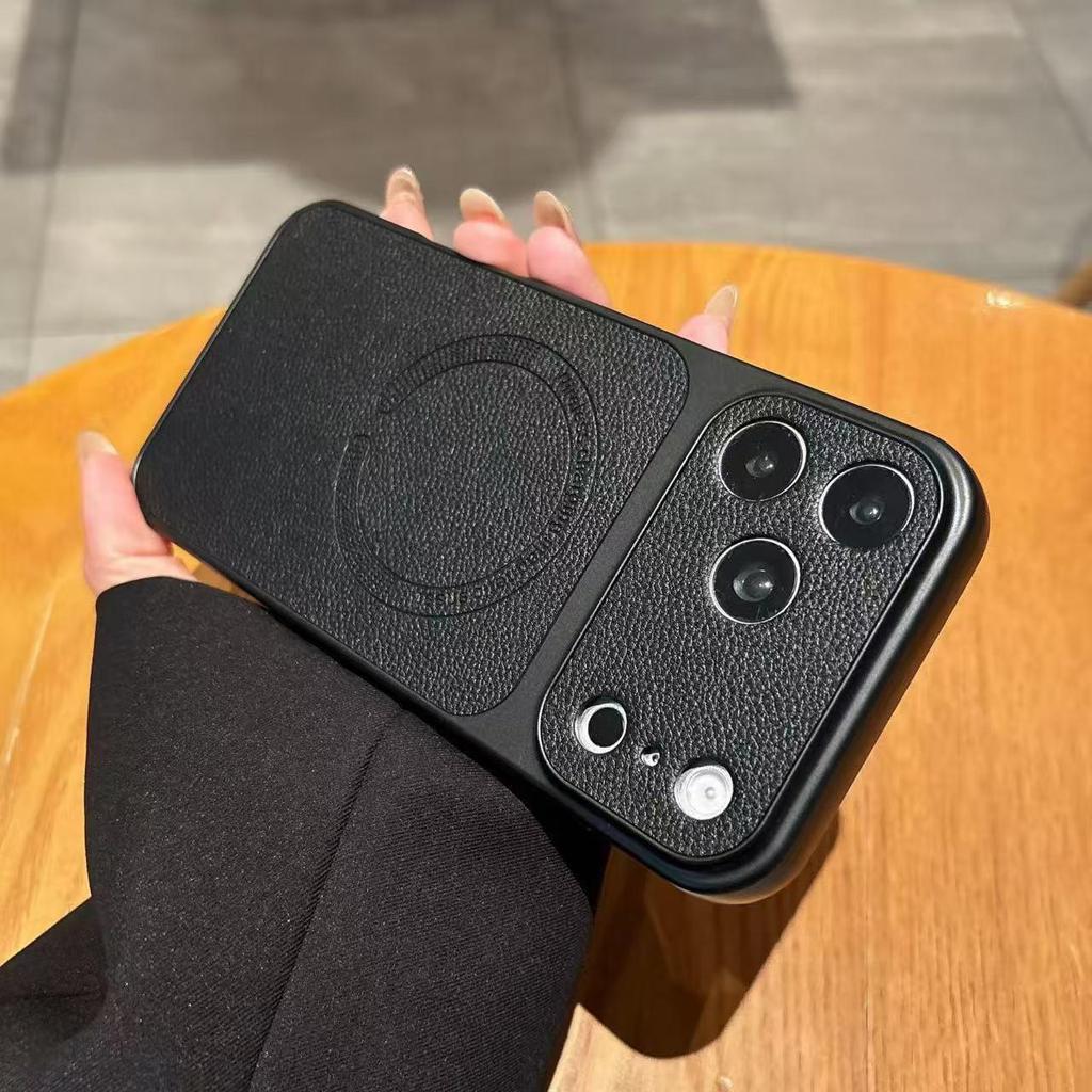 iPhone 17 Pro Max Lychee Pattern Leather Magnetic Case for Apple 16, Full Coverage with Large Window
