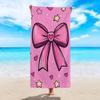 Pink Bow Print Beach Towel Quick Dry Sand Free Cute Star Heart Pattern Lightweight Towel for Girls Beach Pool Travel Camping