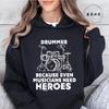 Autumn Fleece Hoodie Drum Heartbeat Print Hooded Drummer Fashion Sweatshirt Long Sleeve Top Drumming Music Musician Band Hoodies