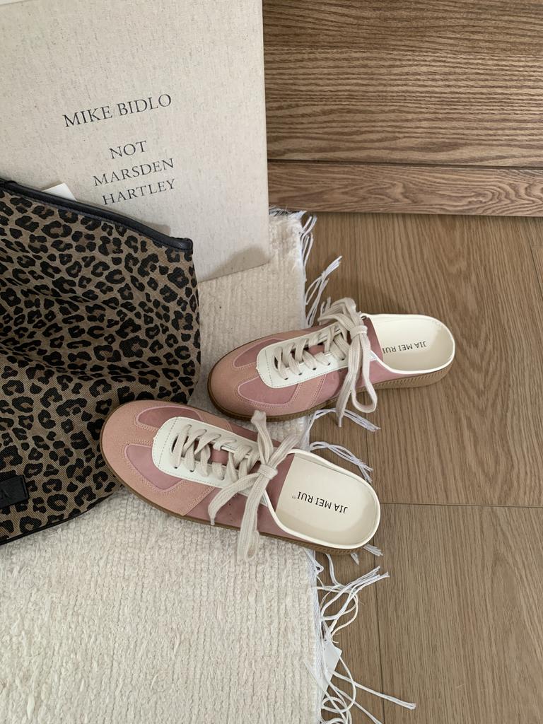 2025 Spring New German Training Shoes Sports Flat White Shoes Lace-up Board Shoes Women's Casual Lace-up Color Matching Slippers