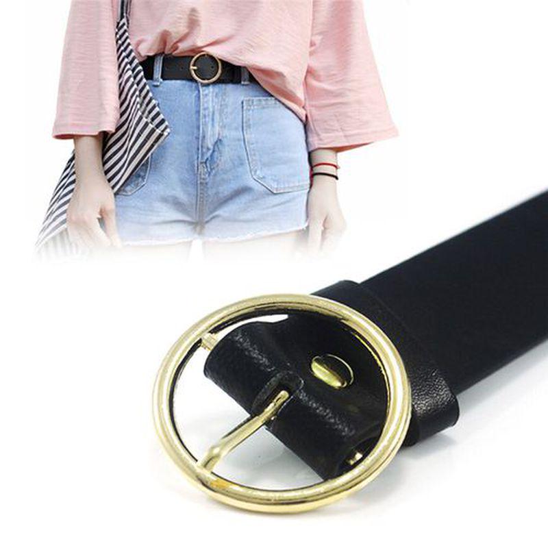 Fashion Women Girls Belts Leather Round Metal Pin Buckle Waist Belt Waistband G1
