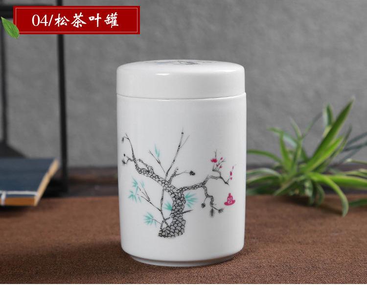 Cylindrical Tea Pot Ceramic Cover Sealed Storage Powder Paste Pot Living Room Coffee Table Decorative Tea Container Ceramic Pot