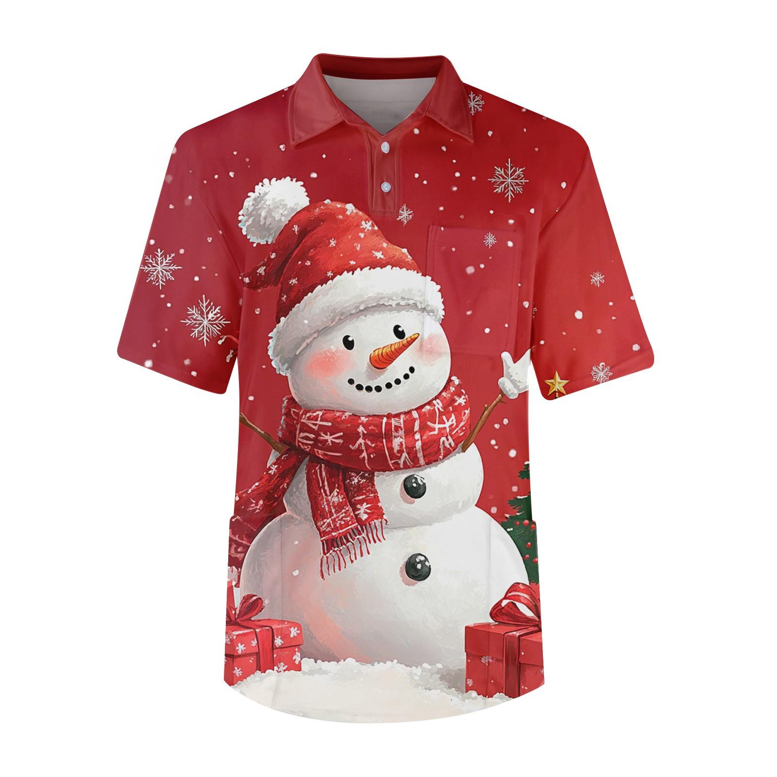 

Мужской топ с коротким рукавом, пуговицами, лацканами, рождественскими принтами, нагрудным карманом, Dry-nurse XXL горячий розовый