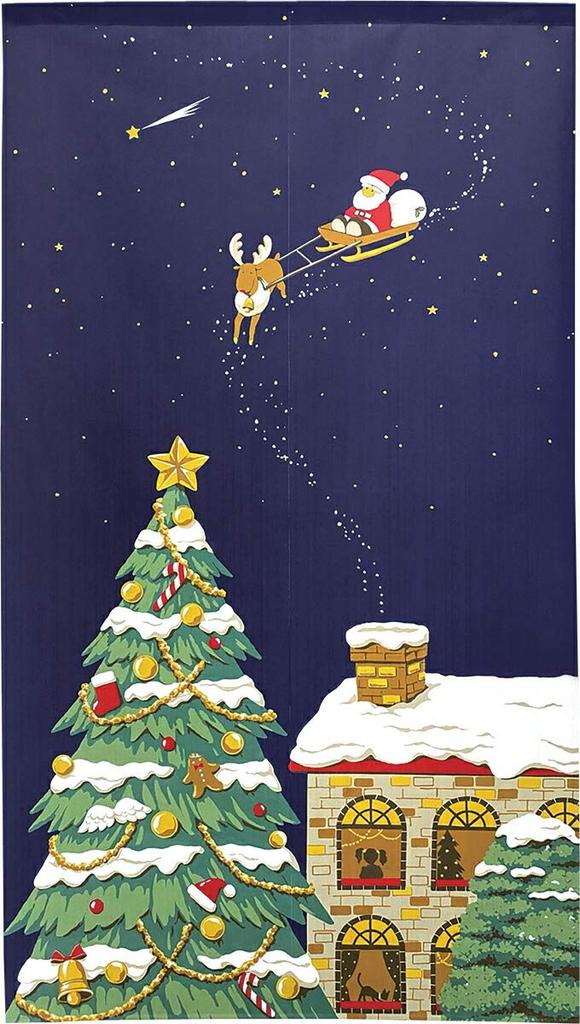 Noren Kobo Stylish Room Privacy 85cm Wide x 150cm Starry Sky and Santa Claus 94782 Noren, Tapestry, Divider, Screen, Half-Length Curtain, Art, Long,