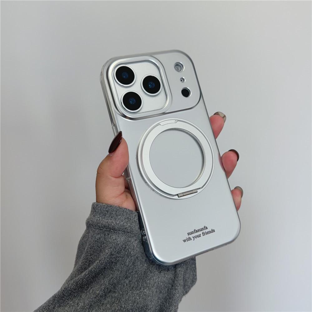 INS Electroplated Silver Magnetic Rotating Stand Phone Case for iPhone 17 Pro Max, 15, 14, 13