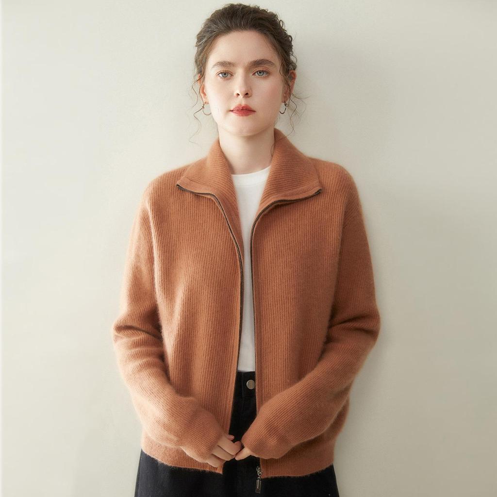 Women's Petite Cashmere Zip-Up Cardigan Sweater - Autumn/Winter Knitwear Collection