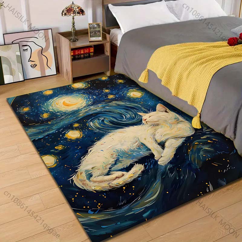 

1PC Dreamy cat starry painting Pattern Rug Carpets for Bedroom Living Room Sofa Mat Creative Door Mat Cloakroom Home Decor 40cm x 60cm