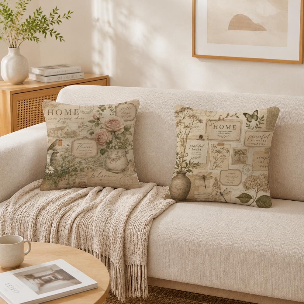 Farmhouse Home Vintage Floral Cushion Cover Double-Sided Plush Sofa Cushion Covers Organic Breathable Invisible Zipper