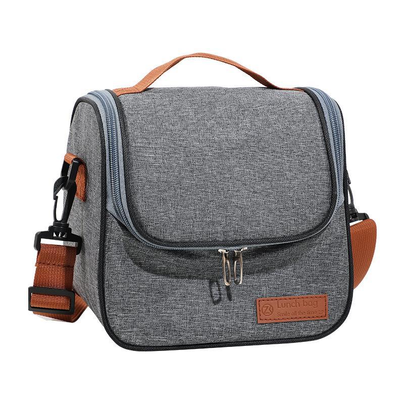 Grey Oxford Insulated Lunch Bag Leakproof Lining Adjustable Shoulder Strap For Work School Picnic