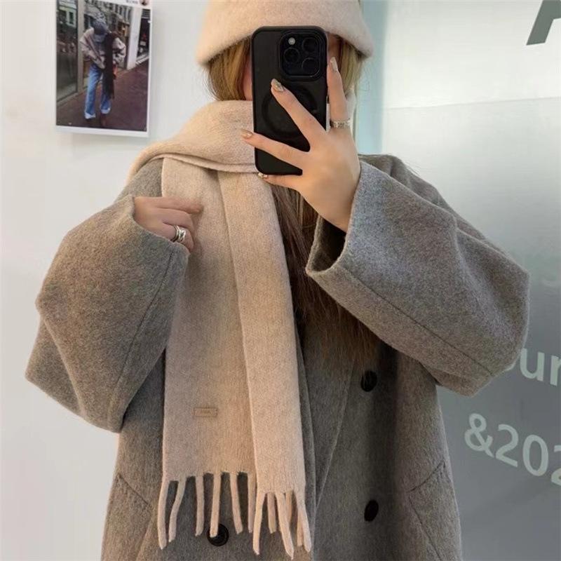 New Winter High end October Siege All Match Solid Color Wool Scarf for Women Thickened Warm Long Scarf
