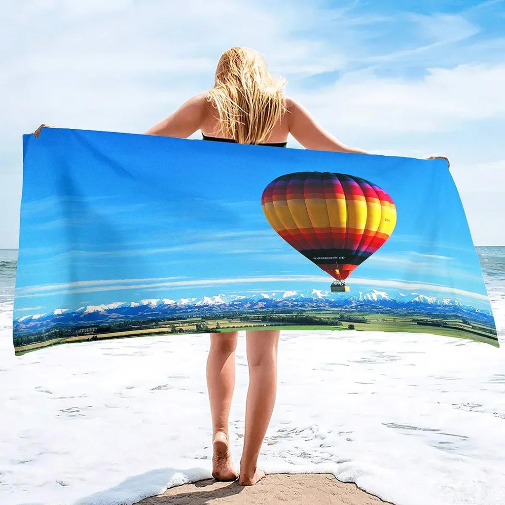 Colorful Hot Air Balloon Print Soft Beach Towels,Microfiber Lightweight Thin Beach Towels,Compact Sand Free Swim Pool Blanket