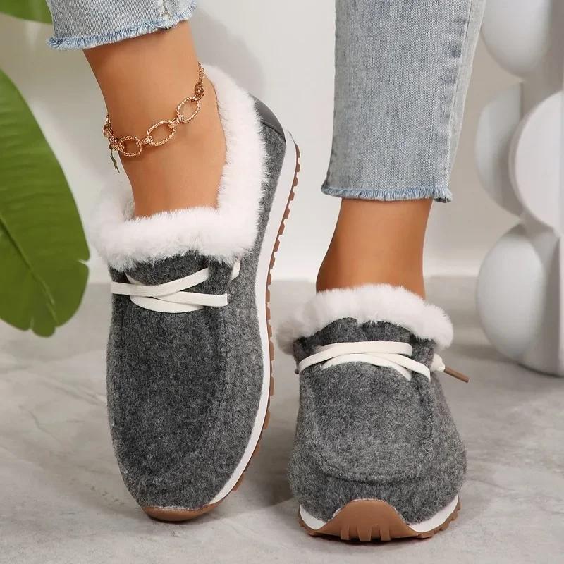 Fashion 2024 Hot Sale Shoes Female Lace Up Women's Flats Winter Round Toe Plush Fleece for Warmth Flat Casual Comfortable Snow Boots