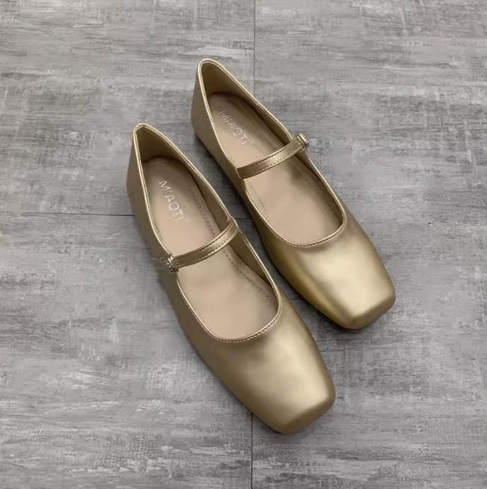 Fashion Flat Shoes for Women 2025 Spring and Autumn New Mary Jane Square Toe Women's Red Plus Size Women's Shoes 41-43 Zapatillas Mujer