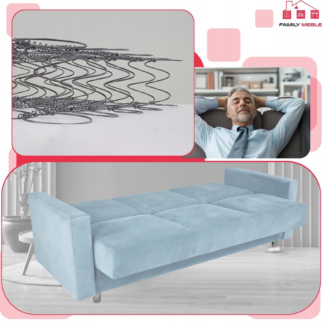 Zestaw mebli wypoczynkowy Alicja wersalka kanapa fotele Family Meble błekitny